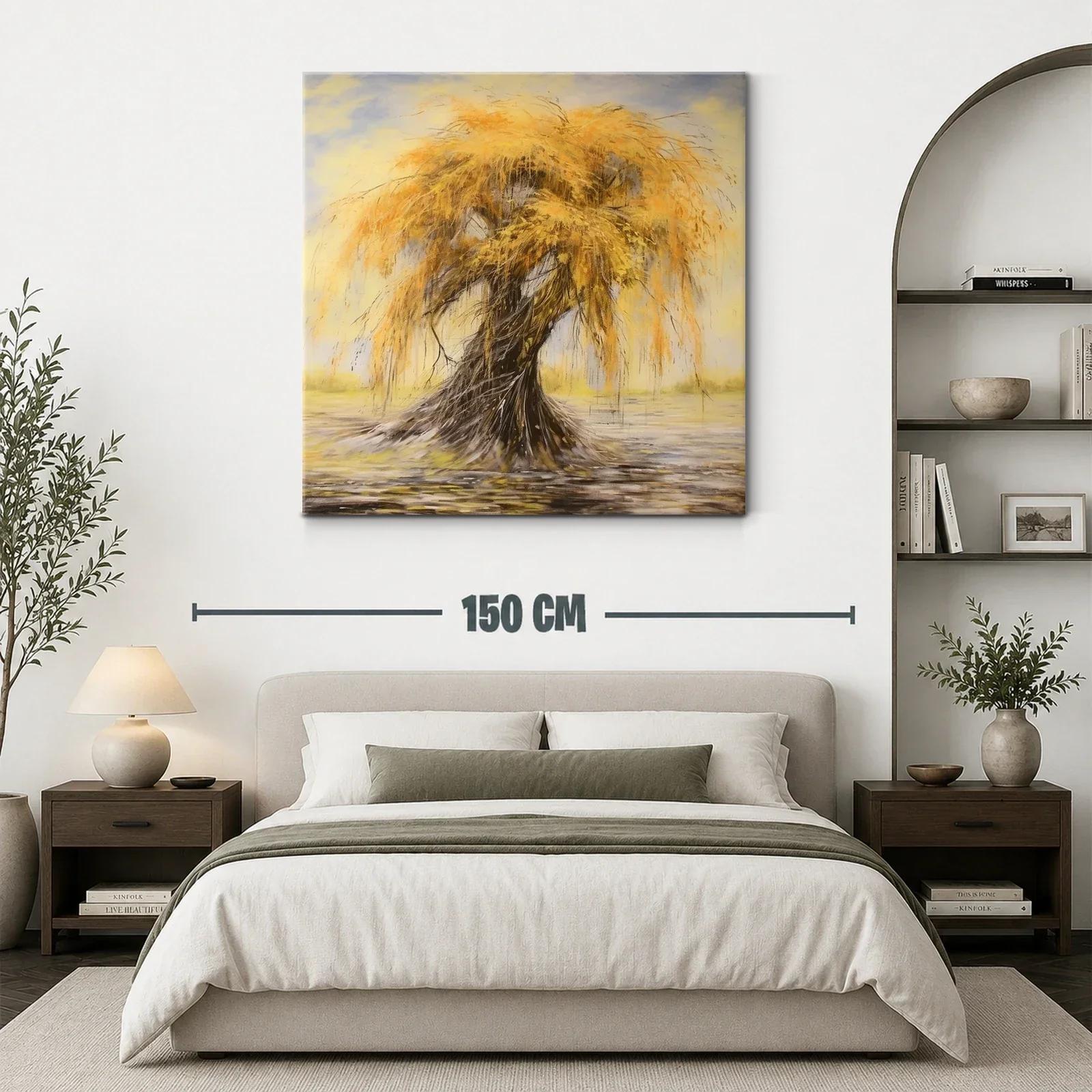 Cuadro árbol otoñal con ramas doradas y fondo suave — miniatura 3