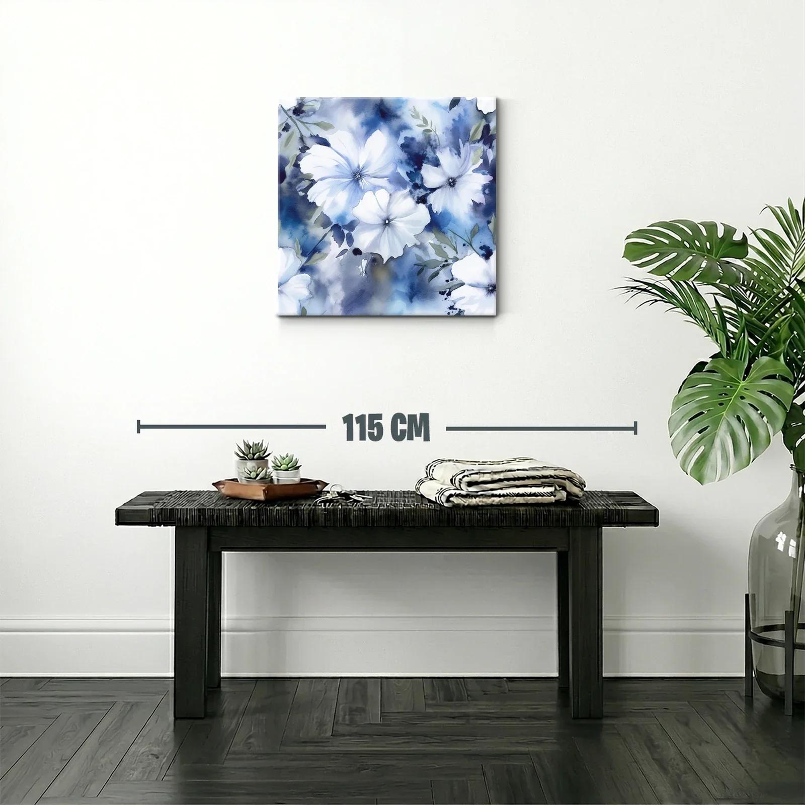 Flores blancas sobre fondo azul en acuarela delicada — miniatura 2