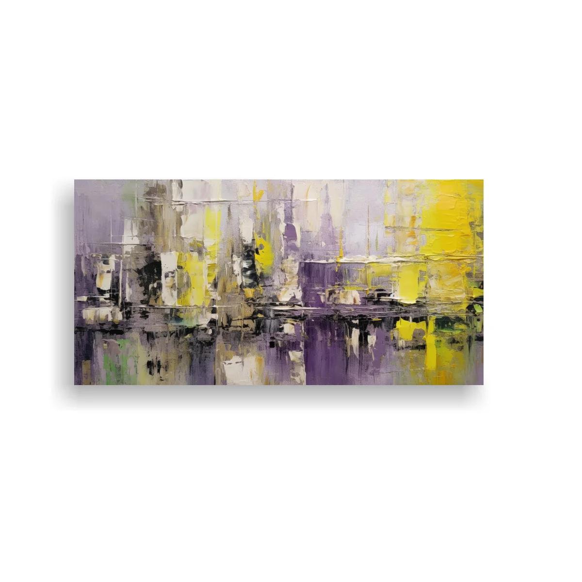 Cuadro abstracto en amarillo y violeta con franja media oscura