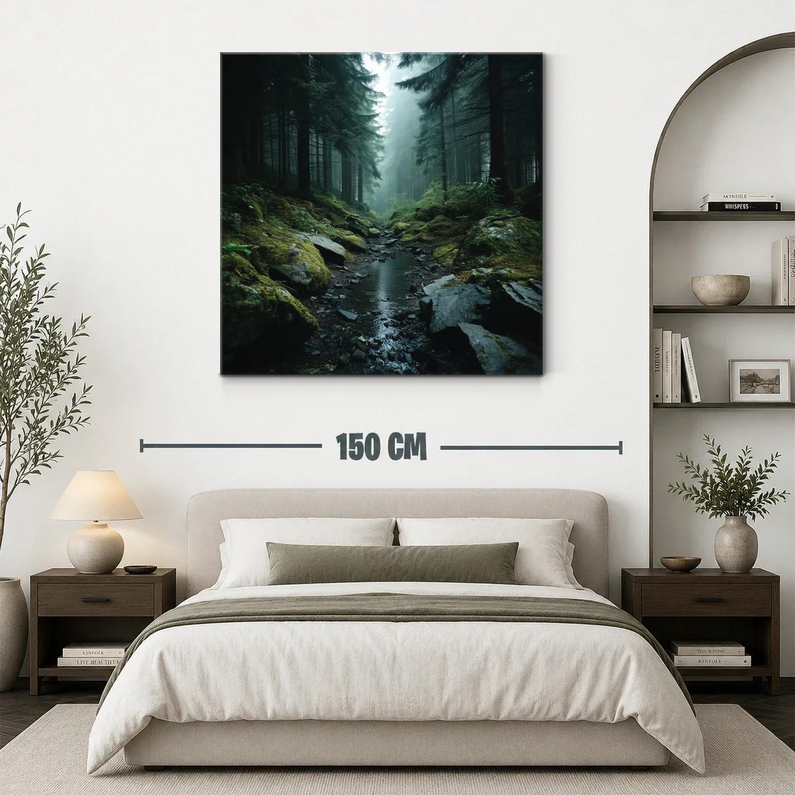 Paisaje de bosque misterioso con arroyo sereno al amanecer — miniatura 3
