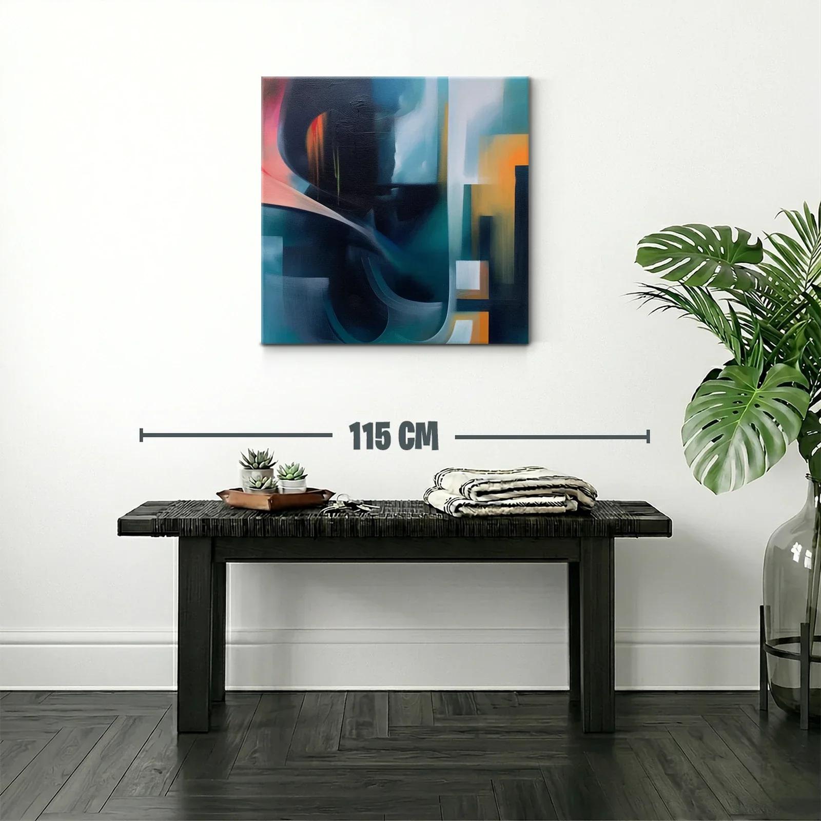 Cuadro abstracto con tonos oscuros y acentos cálidos — miniatura 2
