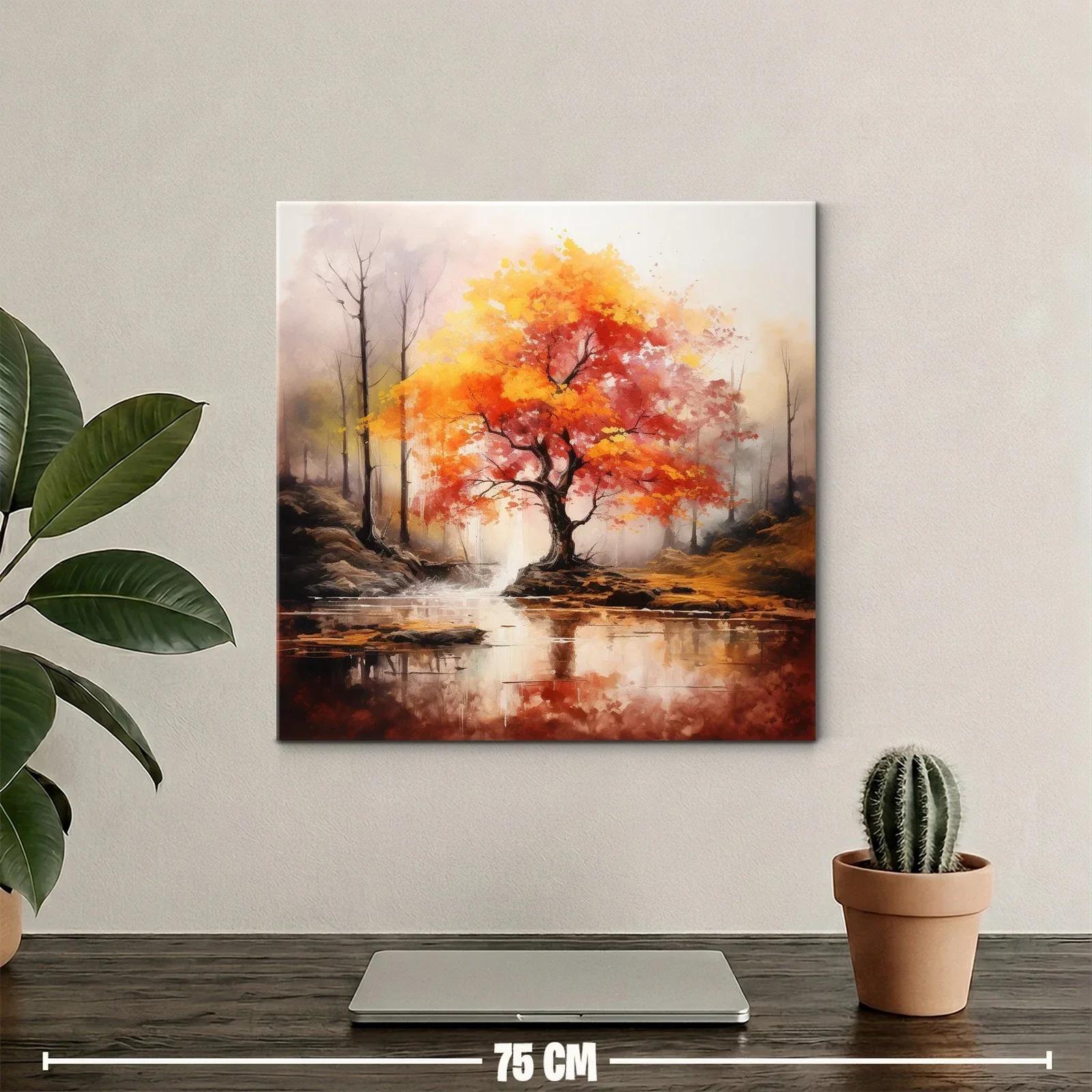 Árbol otoñal con hojas ardientes sobre lago tranquilo — miniatura 2