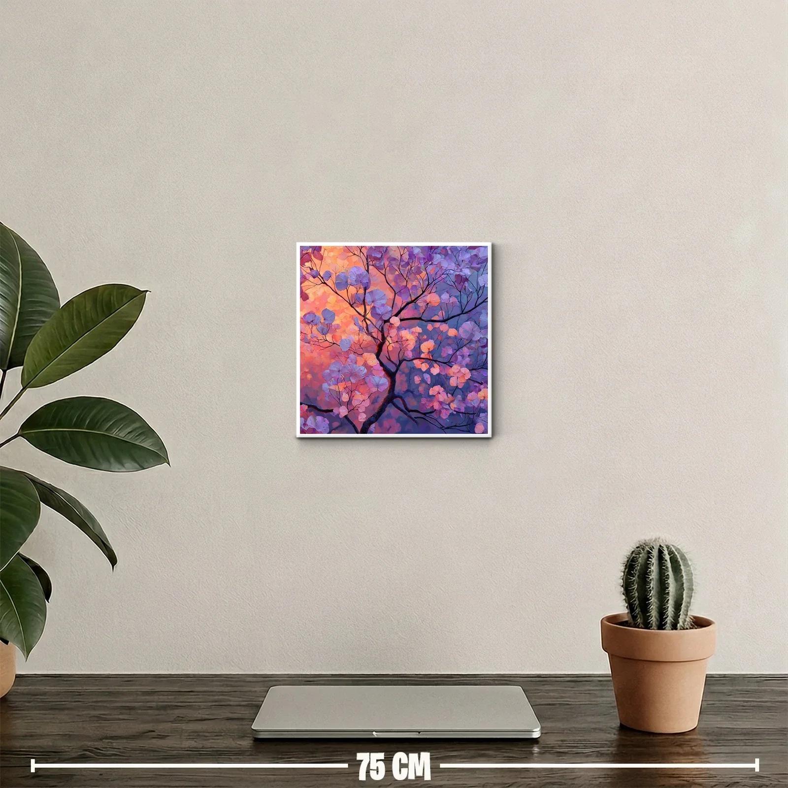 Cuadro decorativo con ramas y hojas en tonos púrpuras y naranjas — miniatura 2