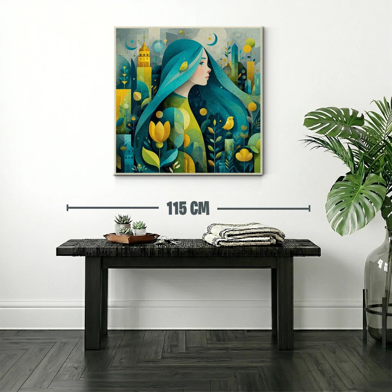 Retrato femenino en paisaje onírico con tonos verdes y amarillos — miniatura 2