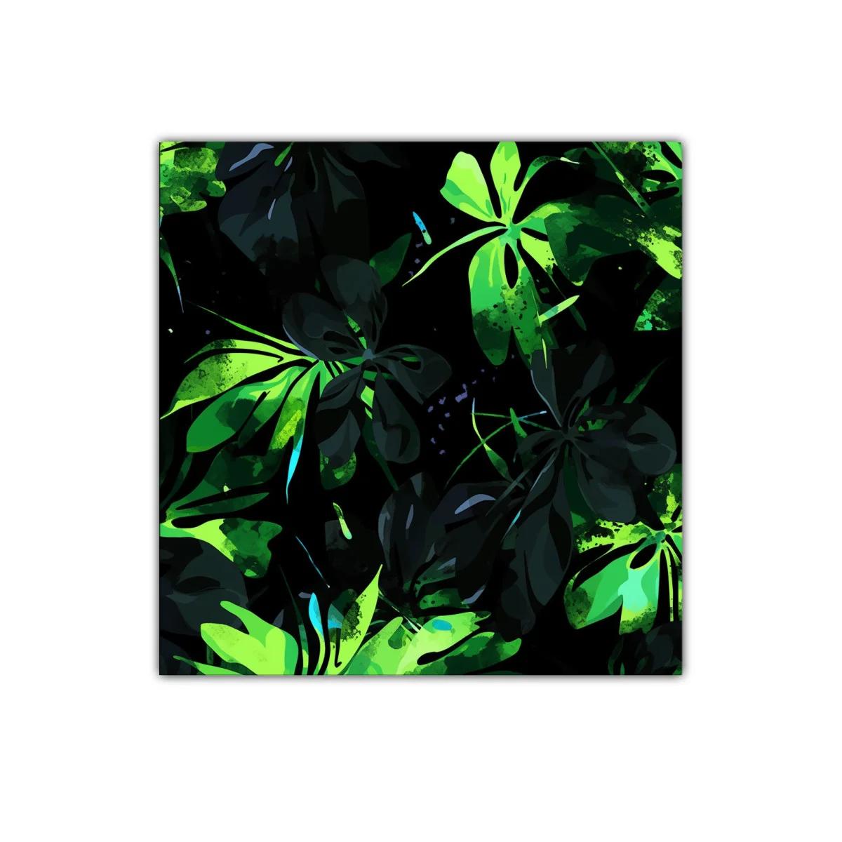 Cuadro decorativo con hojas tropicales en tonos verdes y negros — imagen principal