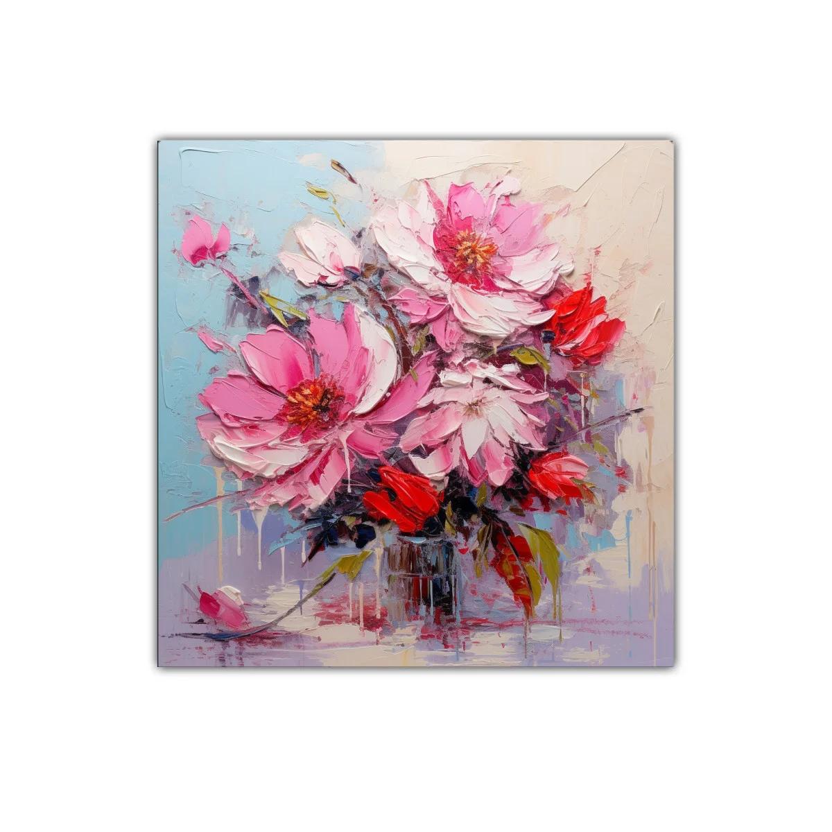 Cuadro floral vibrante con flores rosas y rojas — imagen principal