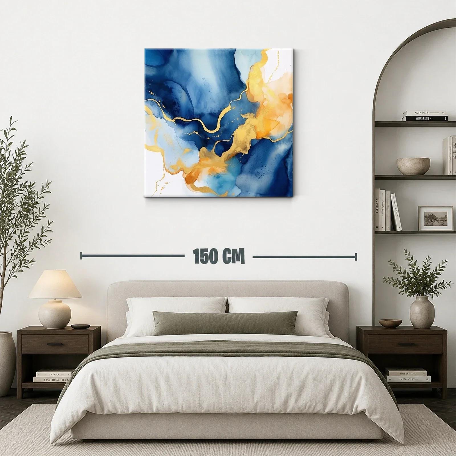 Cuadro abstracto con tonos azules y dorados elegantes — miniatura 3