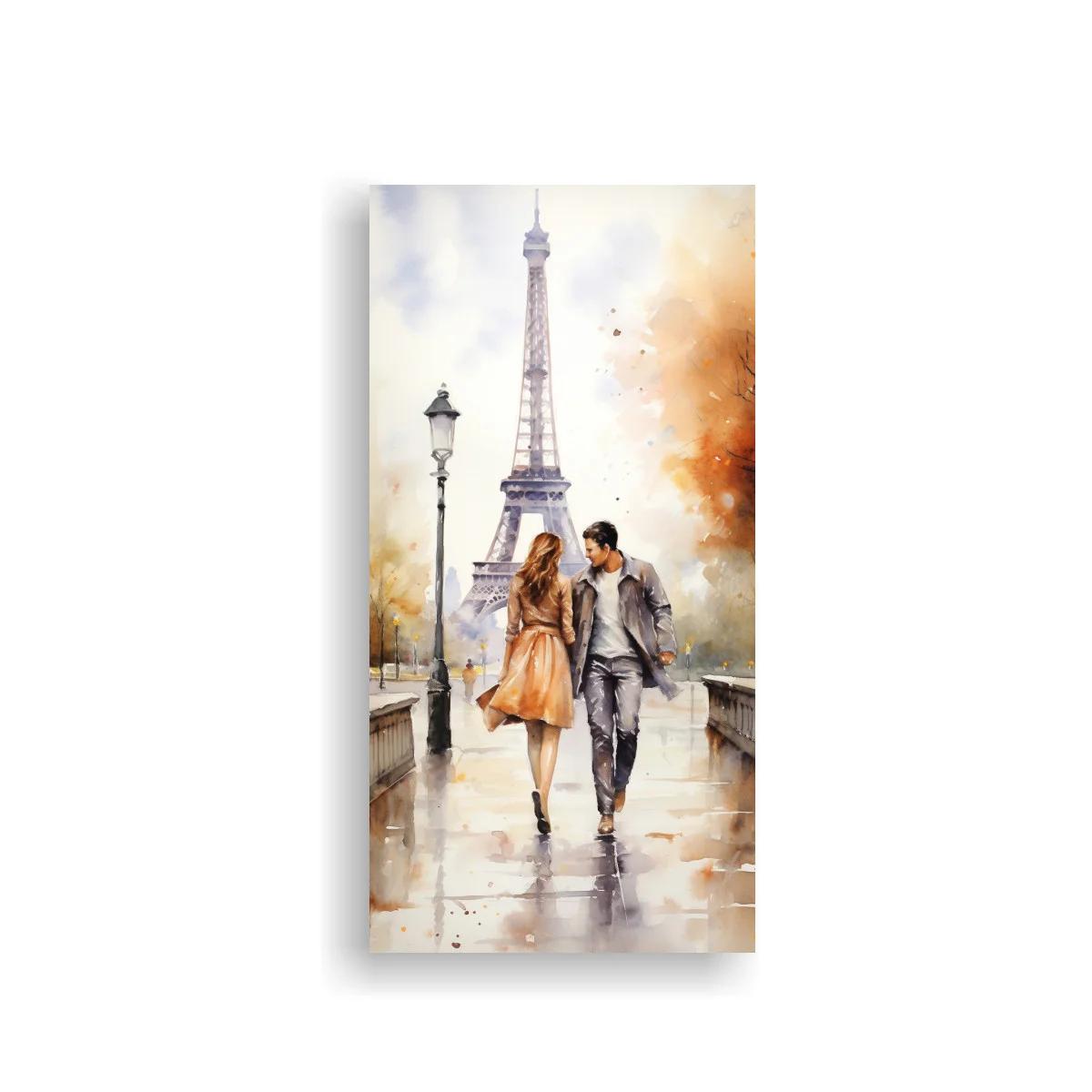 Cuadro pareja caminando junto a la Torre Eiffel — imagen principal