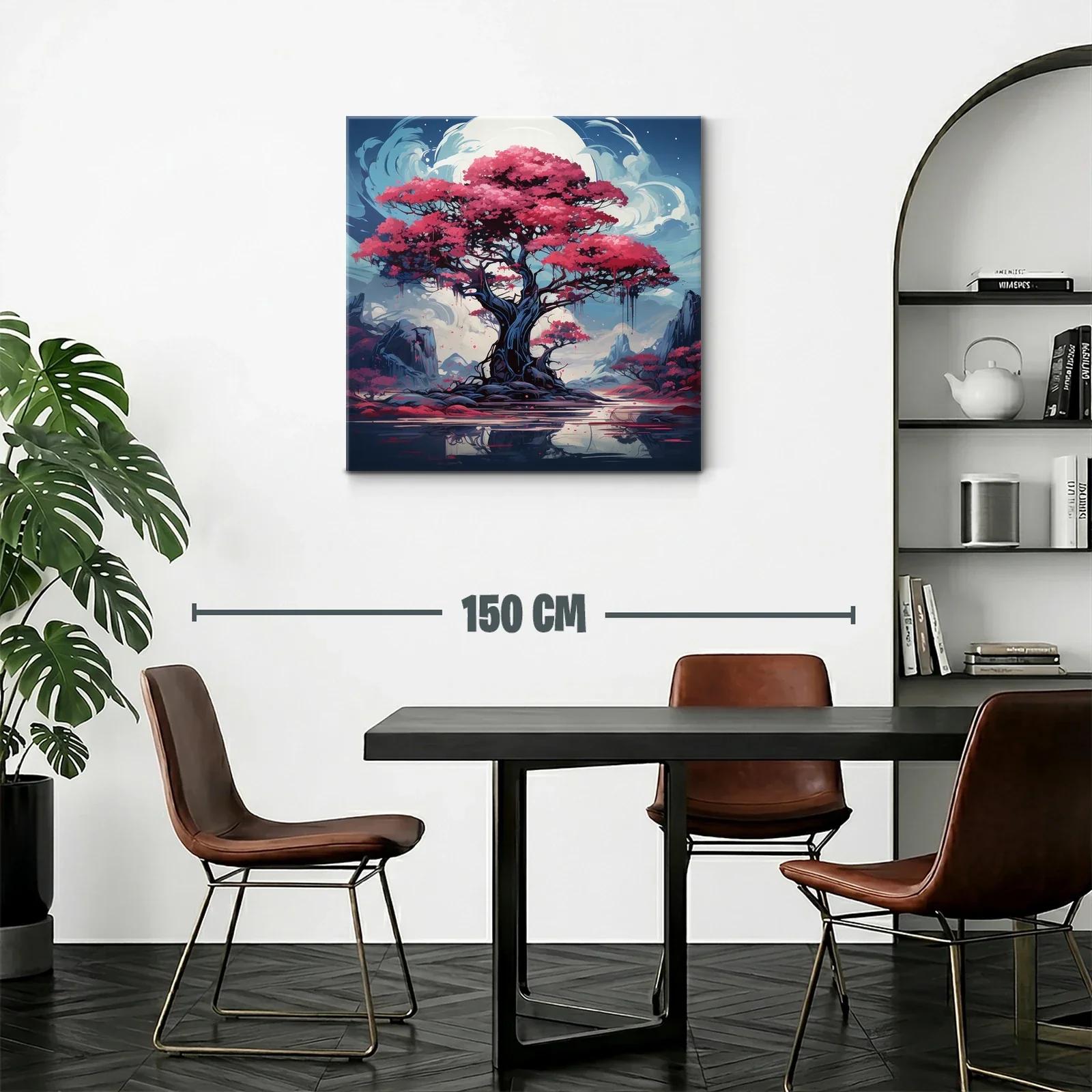 Árbol mágico con flores rosas bajo luna brillante — miniatura 2