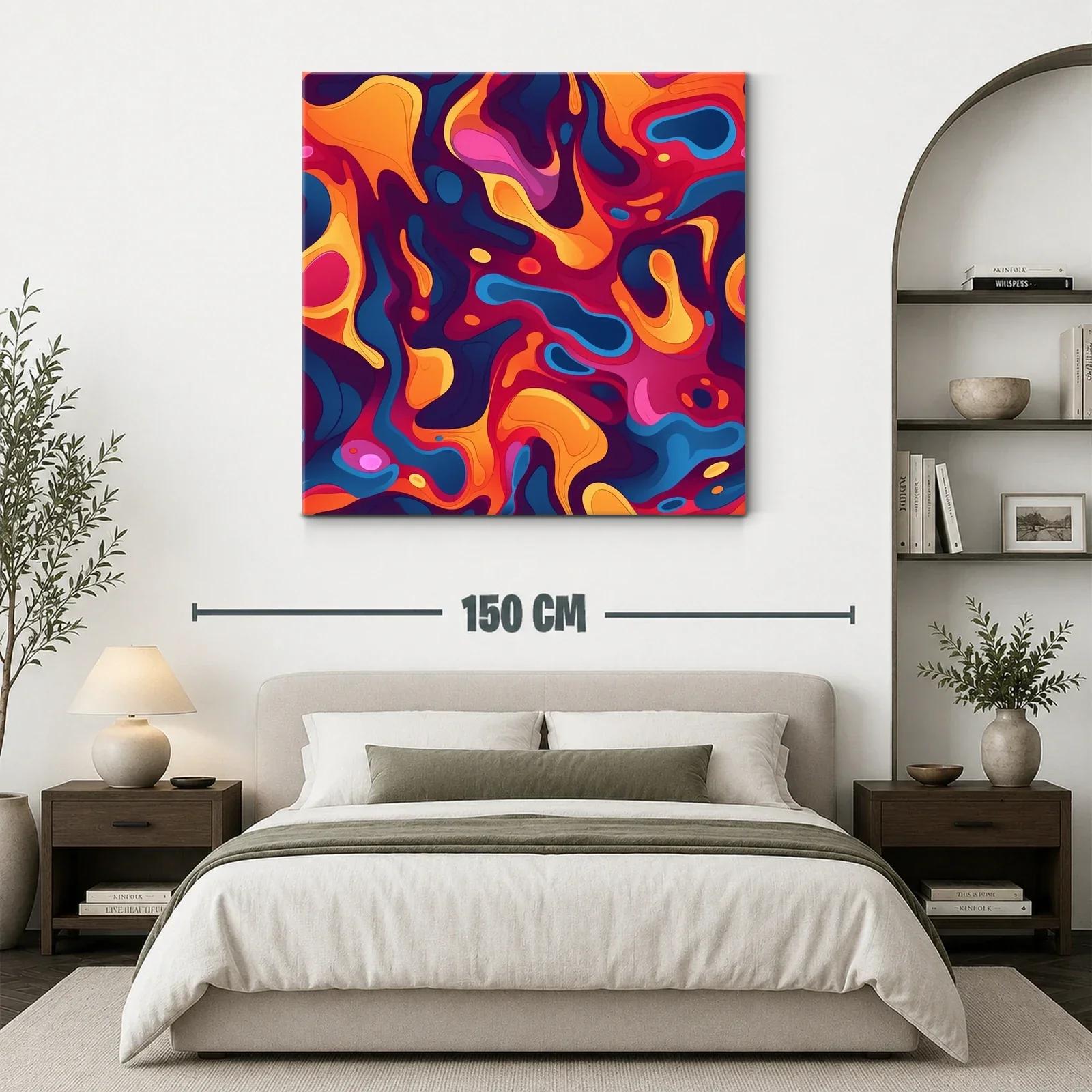 Cuadro abstracto con formas fluidas en tonos cálidos y fríos — miniatura 3