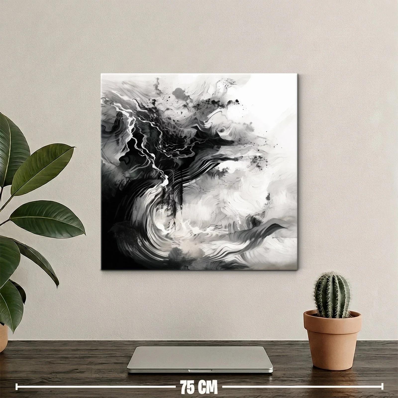 Cuadro abstracto en tonos monócromos con movimiento fluido — miniatura 2