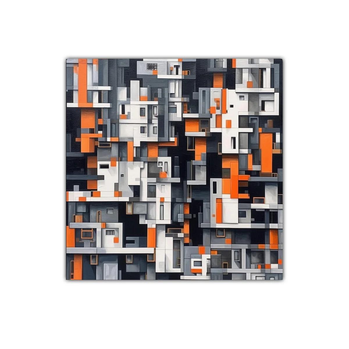 Cuadro abstracto con diseño geométrico en tonos naranja y gris — imagen principal