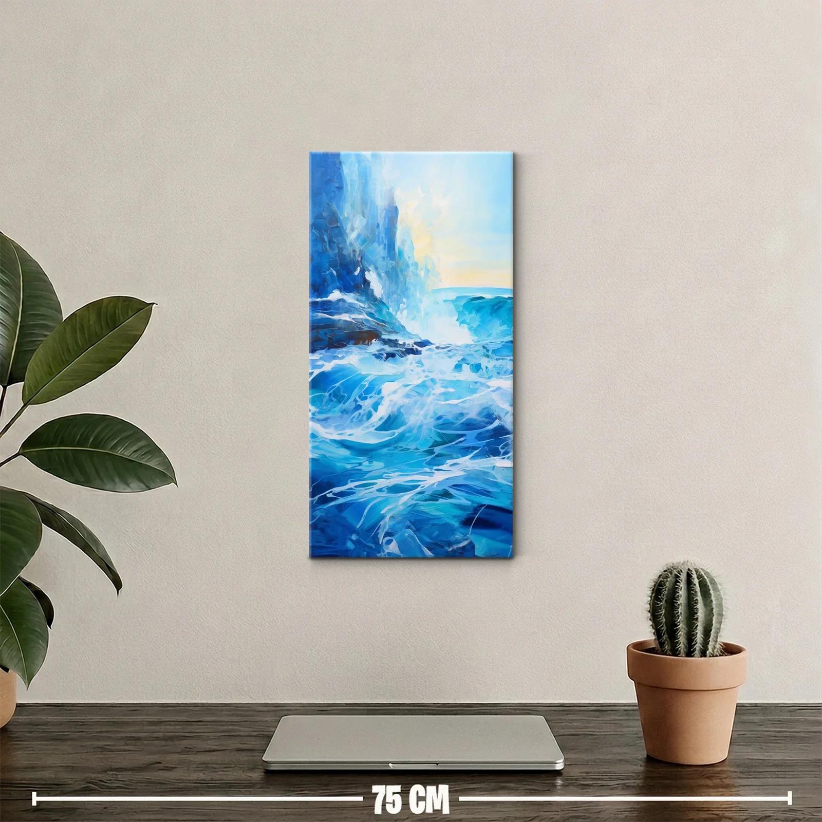 Cuadro olas del mar con acantilado oscuro y espuma blanca — miniatura 2