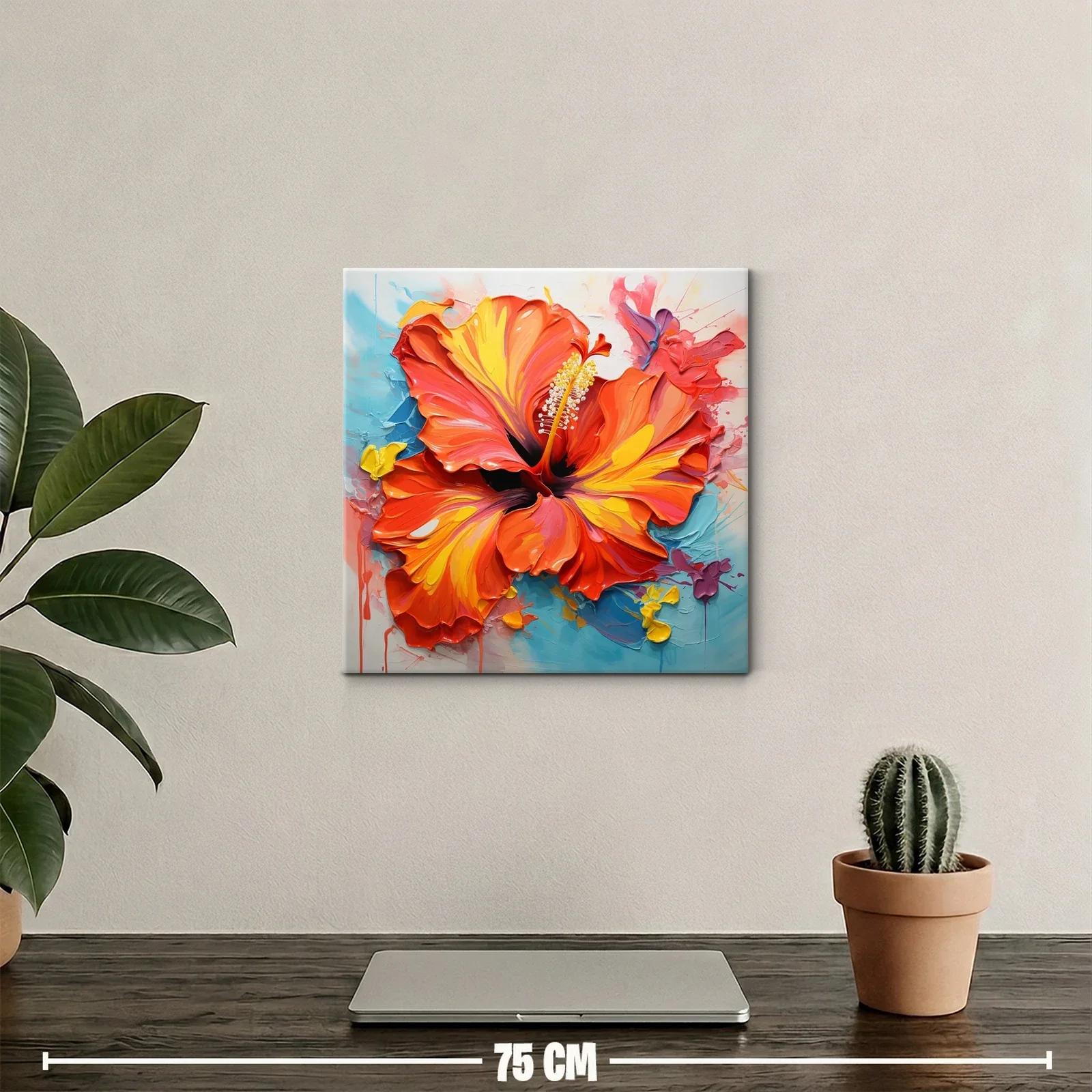 Cuadro flor hibisco vibrante en tonos cálidos y frescos — miniatura 2
