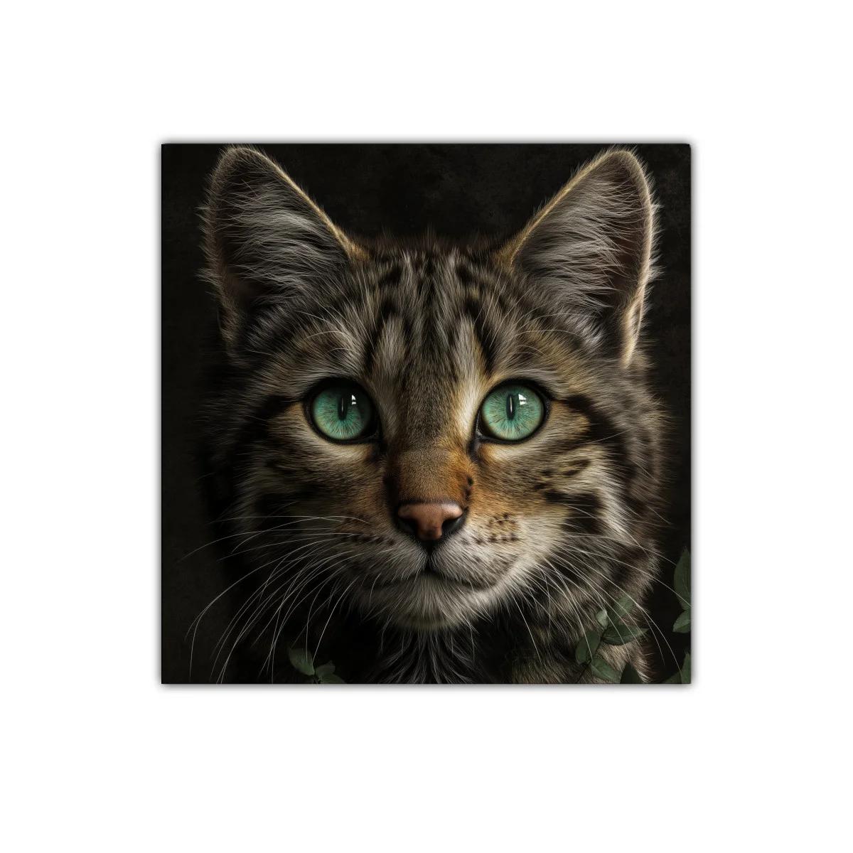 Retrato fascinante de un gato con ojos verdes intensos
