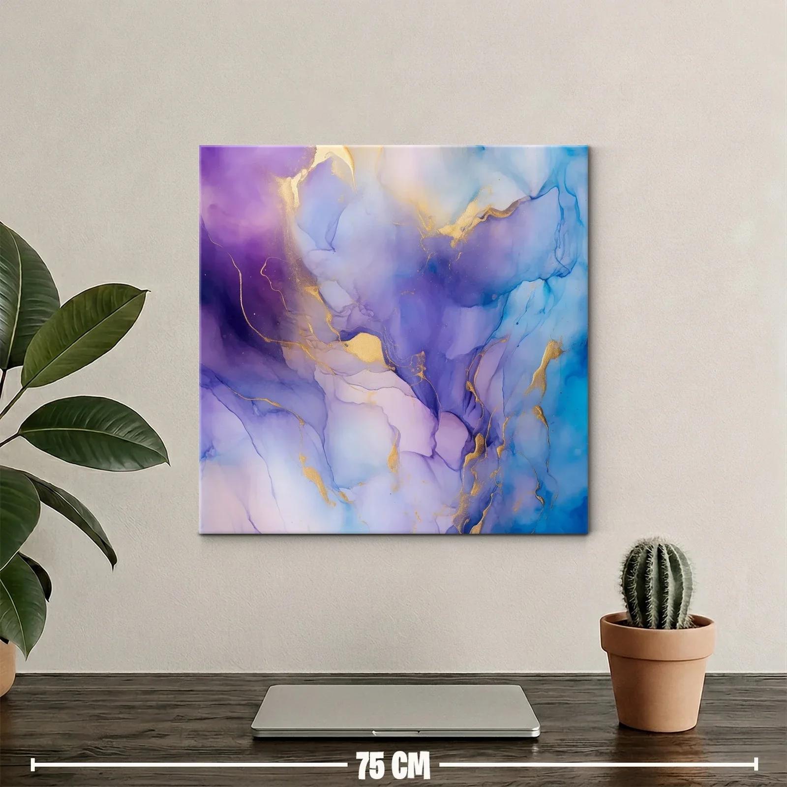 Cuadro abstracto en tonos azul, violeta y dorado elegante — miniatura 2