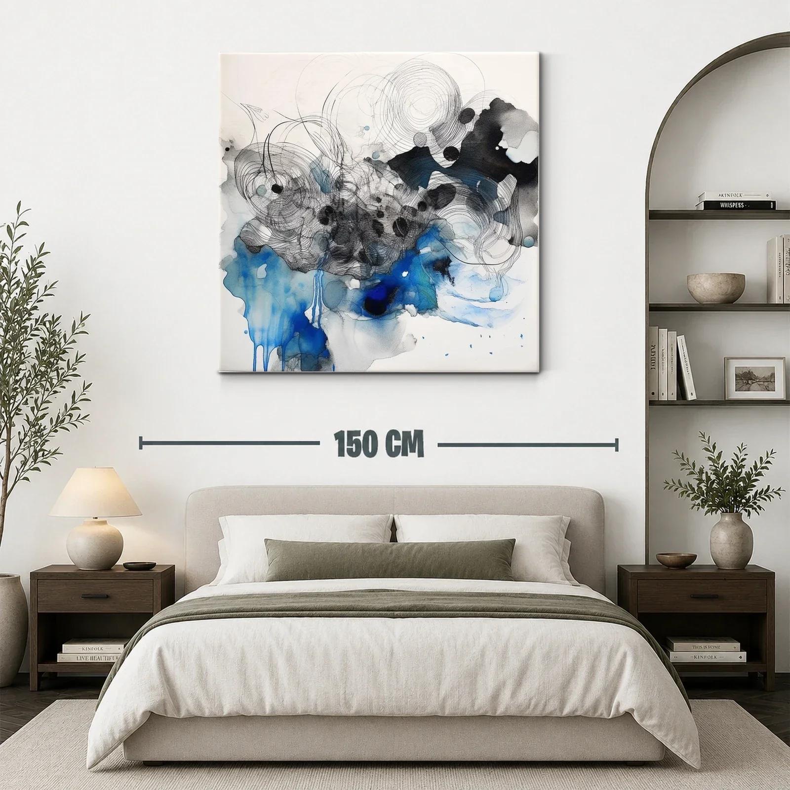 Cuadro abstracto con tonos azules y negros en movimiento fluido — miniatura 3