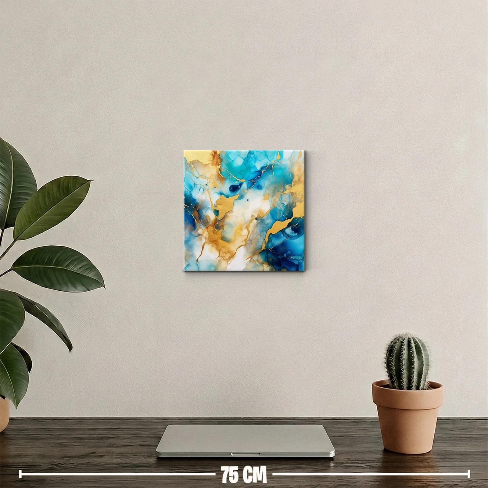 Cuadro abstracto con tonos azules y dorados vibrantes — miniatura 2