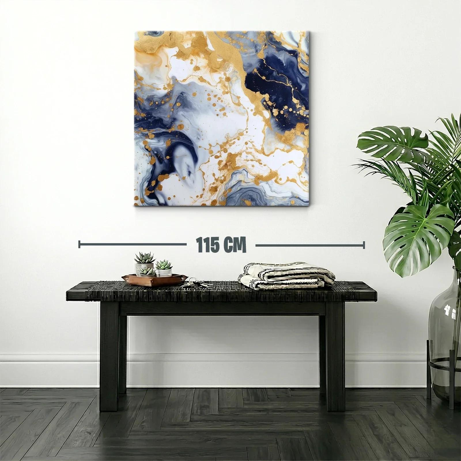 Cuadro abstracto con tonos dorados y azul marino elegante — miniatura 2