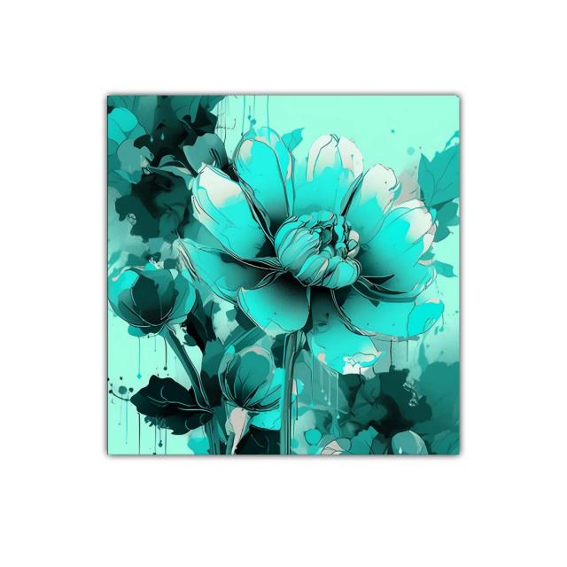 Flor decorativa en tonos turquesa con efecto acuarela