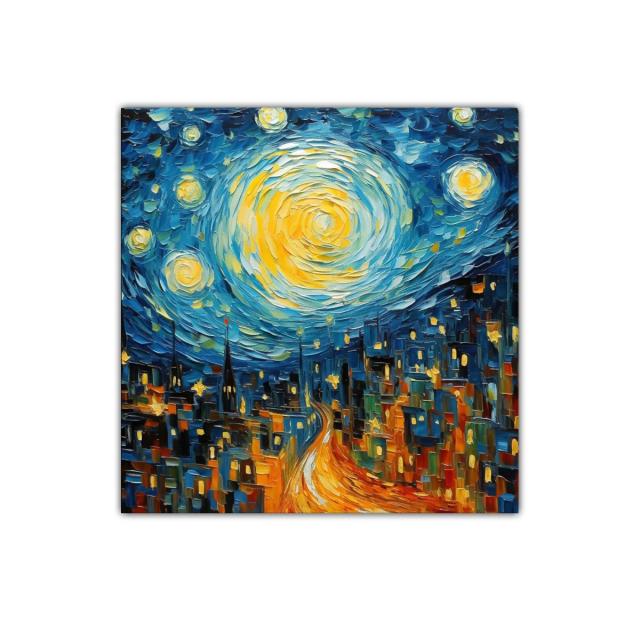 Calle nocturna iluminada bajo cielo estrellado vibrante