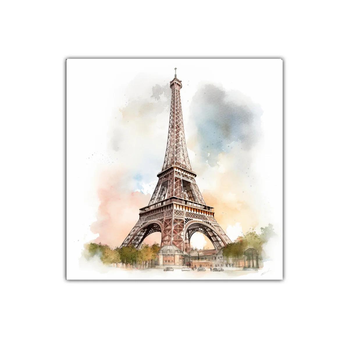 Cuadro Torre Eiffel con acuarela en tonos cálidos y suaves — imagen principal