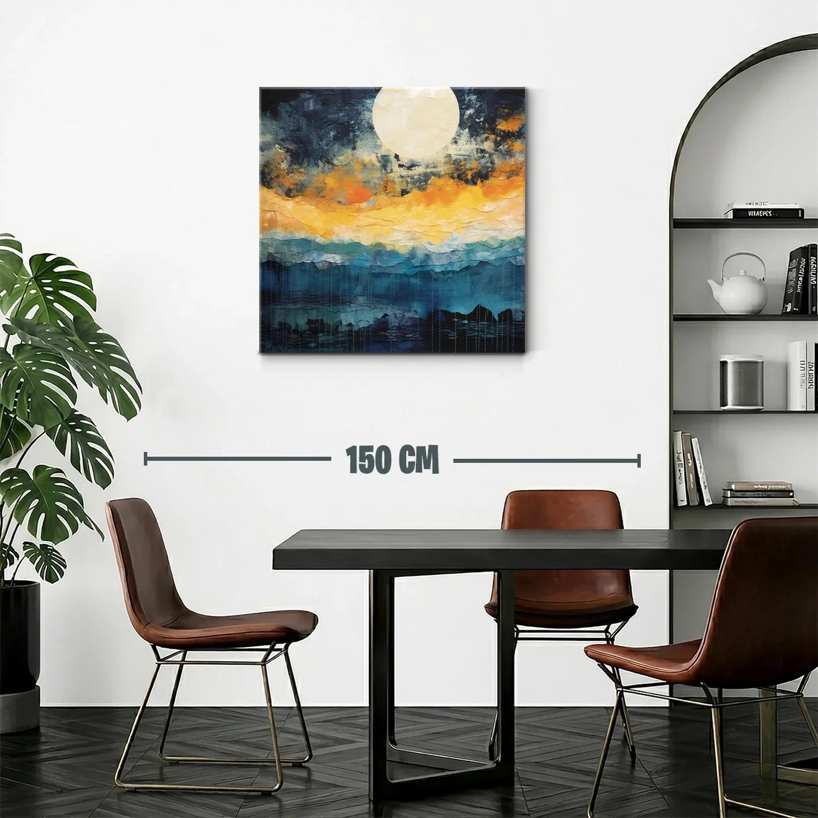 Cuadro abstracto con luna y tonos cálidos y fríos — miniatura 2