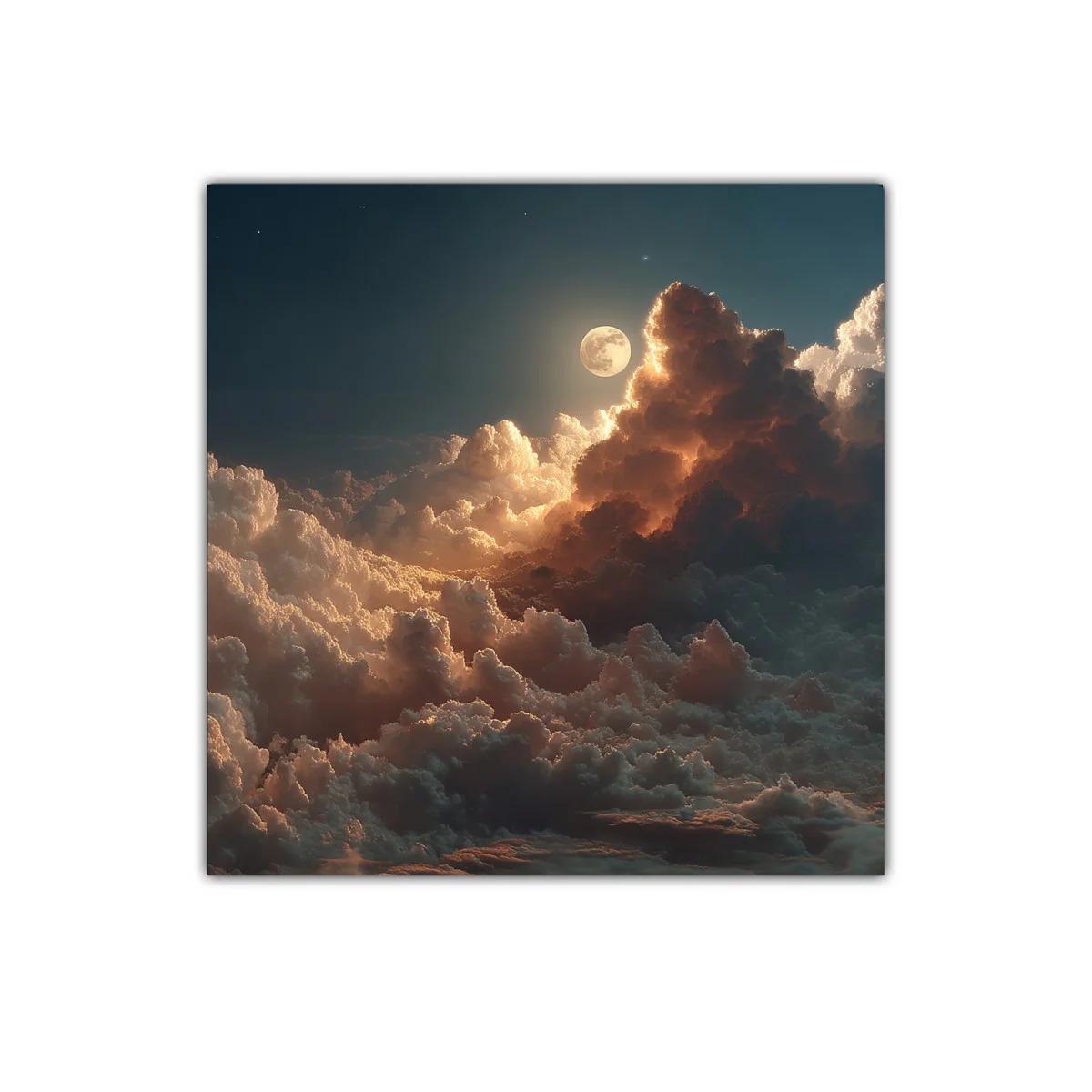 Cuadro con cielo nocturno iluminado por luna llena y nubes doradas — imagen principal