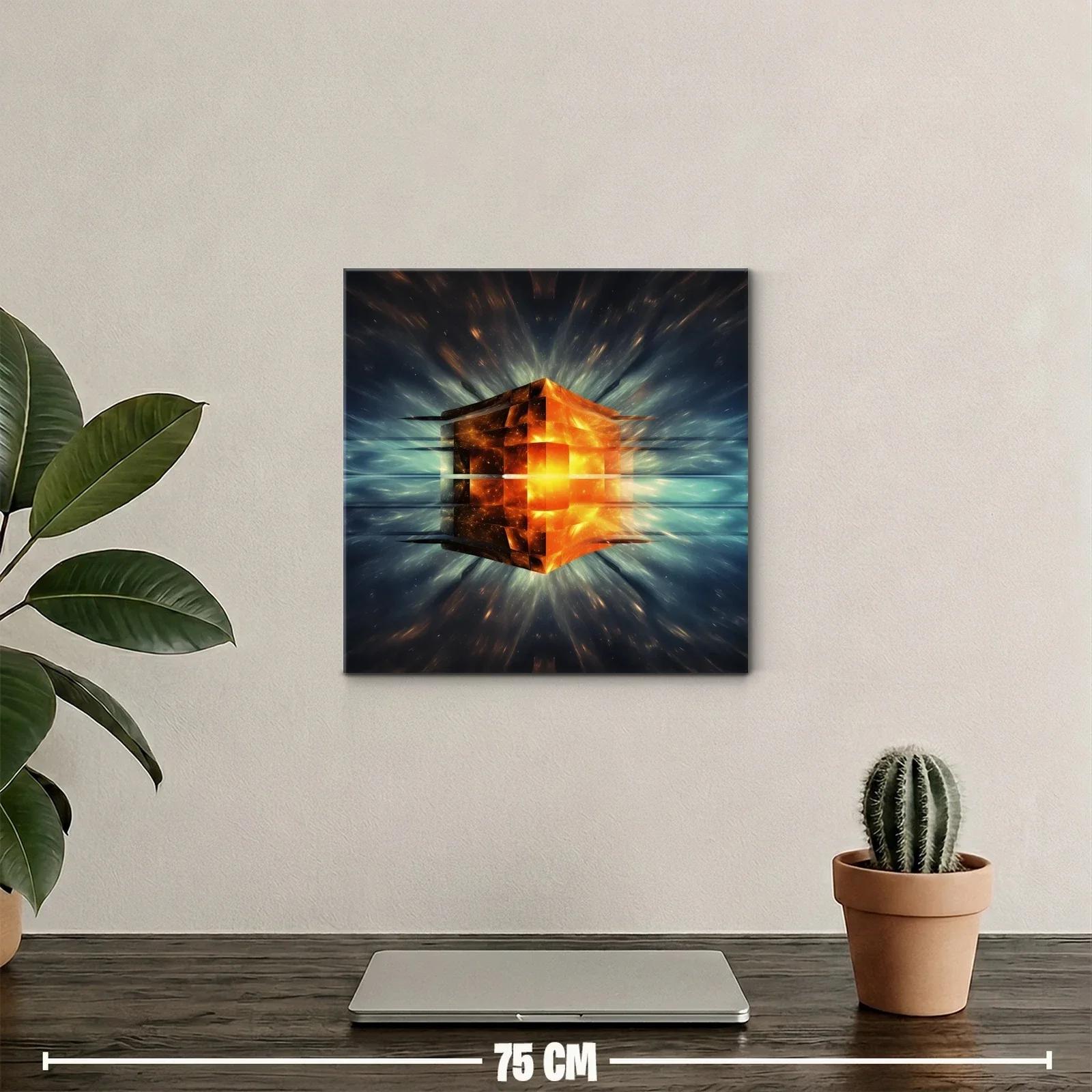 Cuadro abstracto cubo luminoso en explosión de energía — miniatura 2