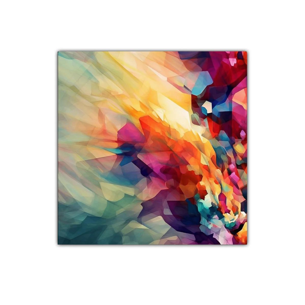 Cuadro abstracto con explosión de colores vibrantes en movimiento