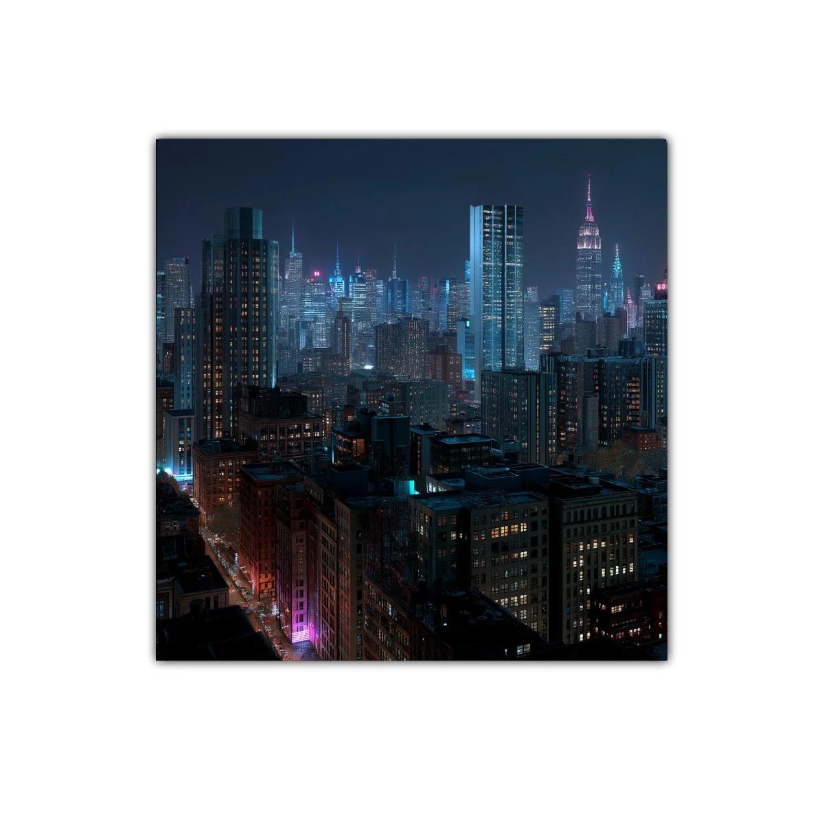 Panorámica nocturna de ciudad iluminada y vibrante