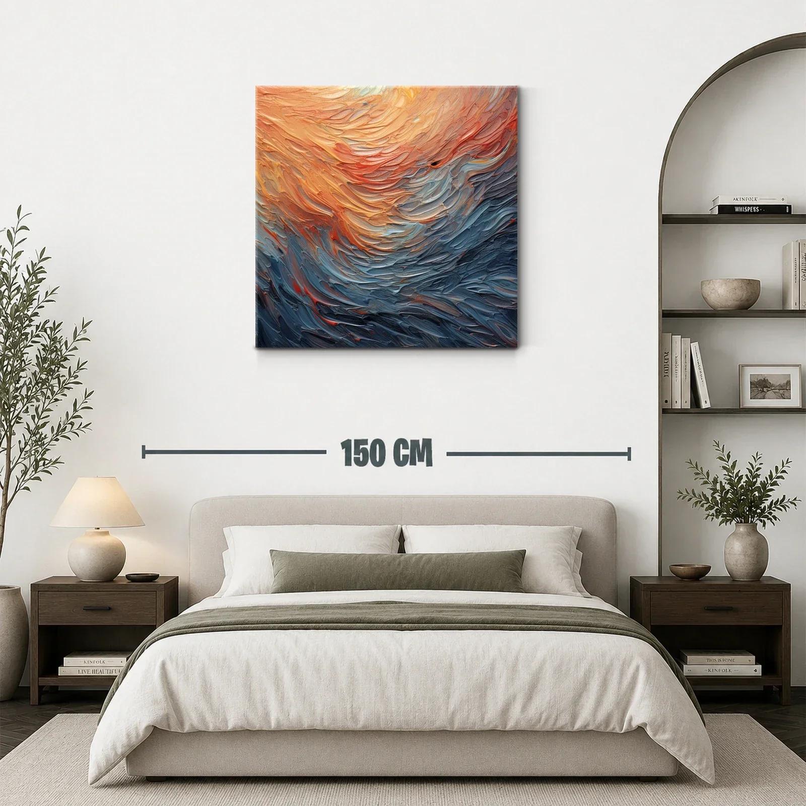 Cuadro abstracto con tonos cálidos y fríos en movimiento — miniatura 3