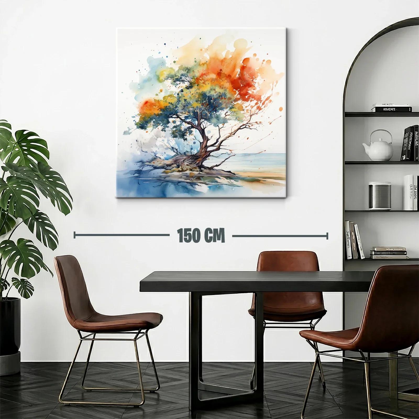 Árbol solitario con vibrantes tonos otoñales y azules suaves — miniatura 2