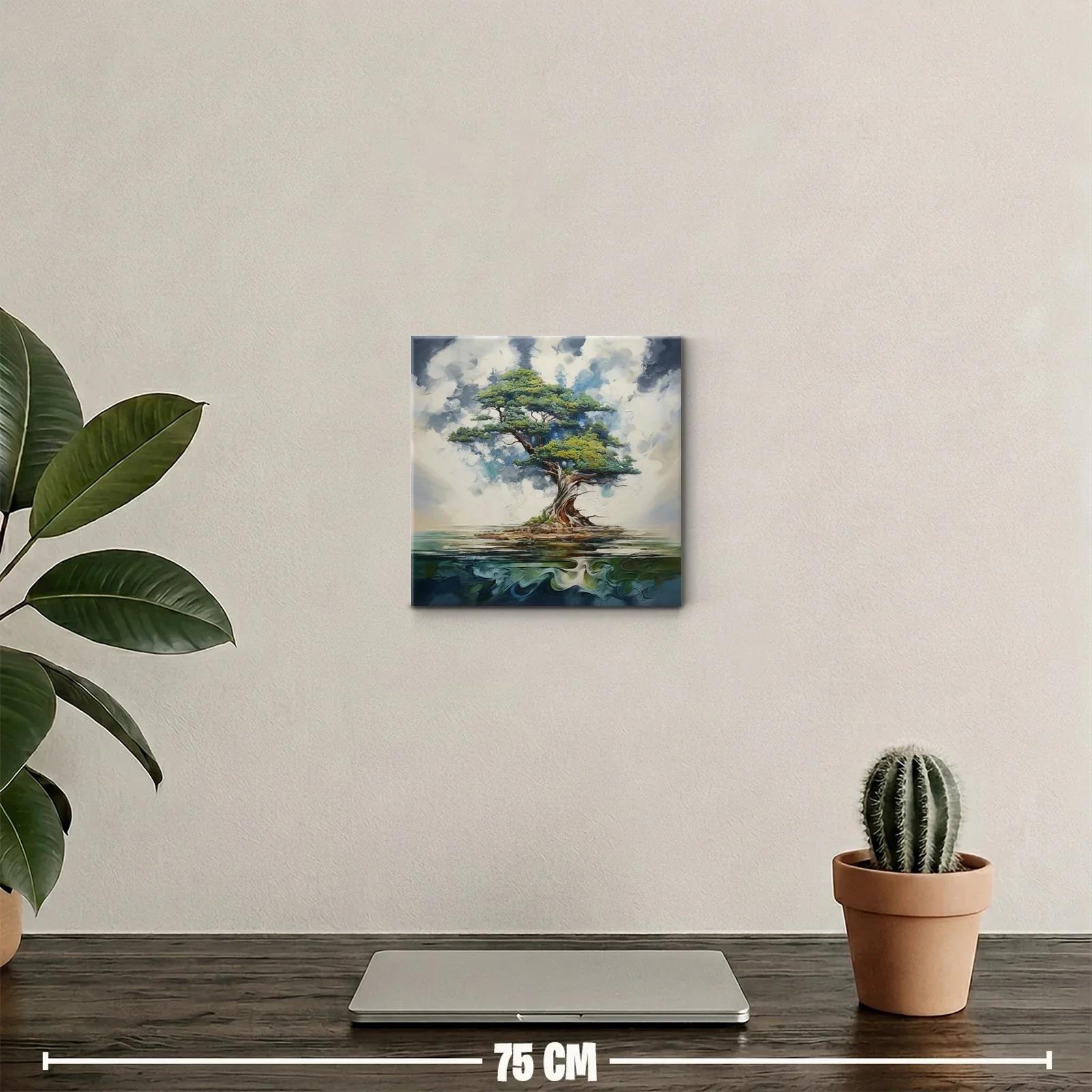 Árbol solitario con ramas expansivas sobre agua tranquila — miniatura 2