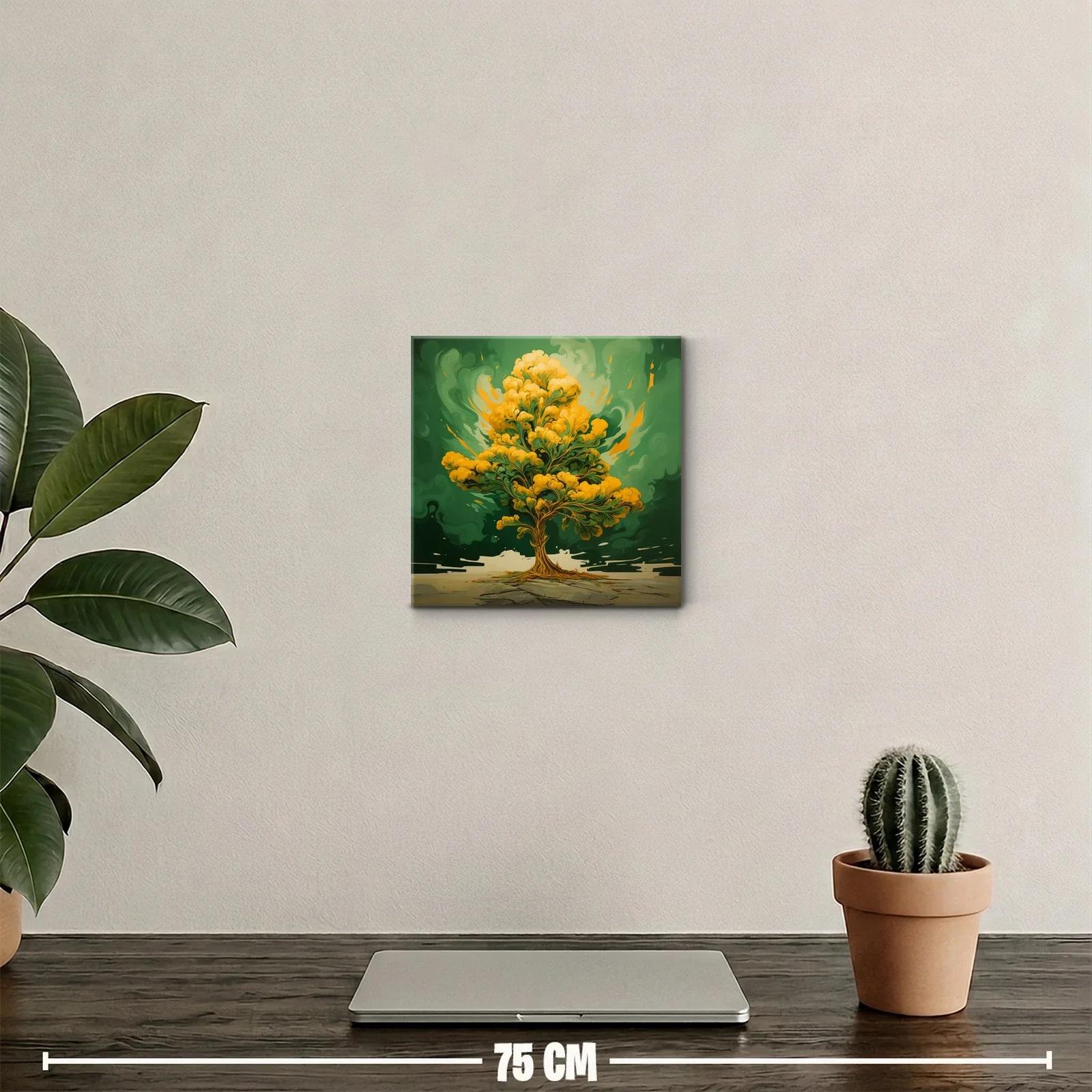Árbol dorado vibrante sobre fondo verde intenso — miniatura 2