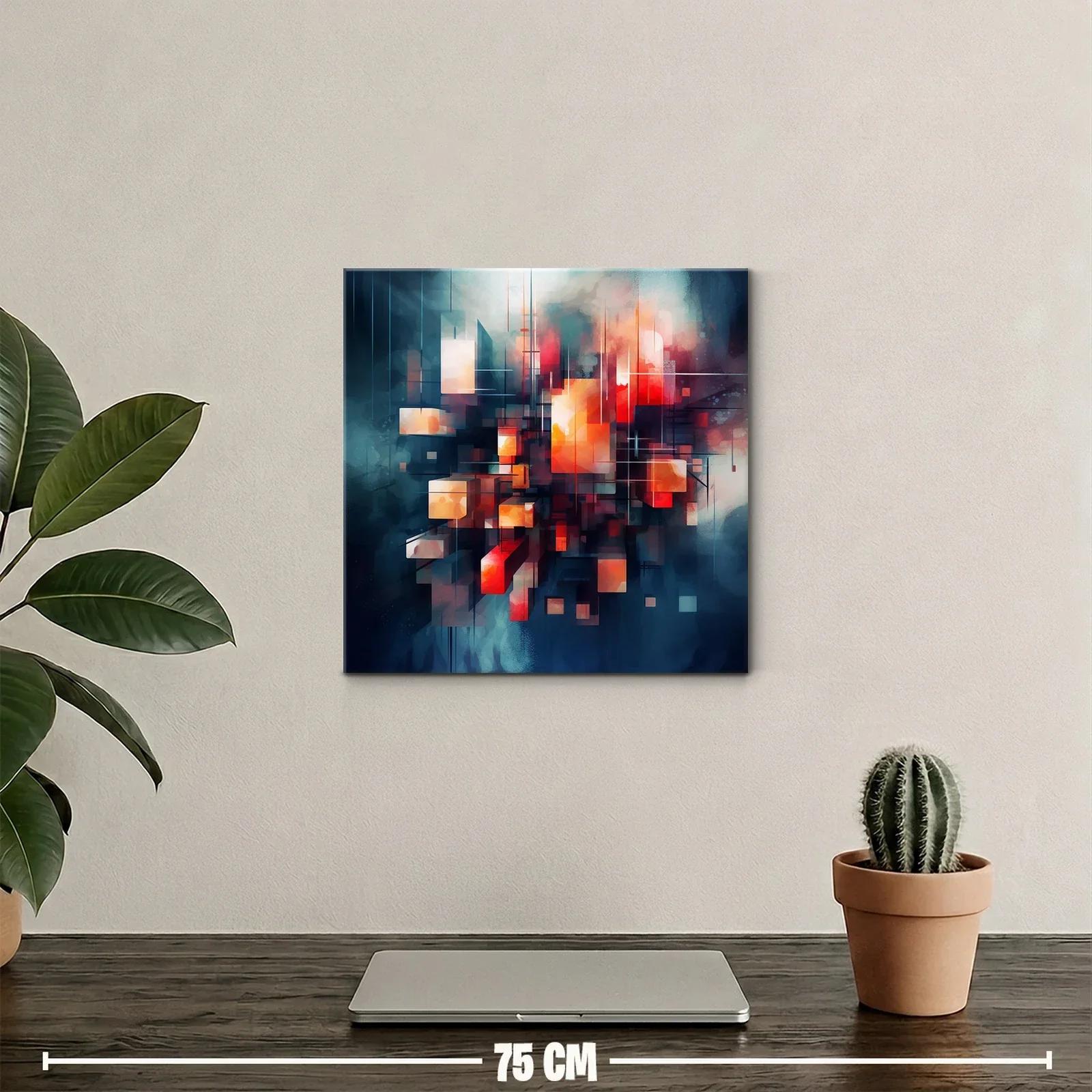 Cuadro abstracto con formas geométricas en tonos cálidos y fríos — miniatura 2