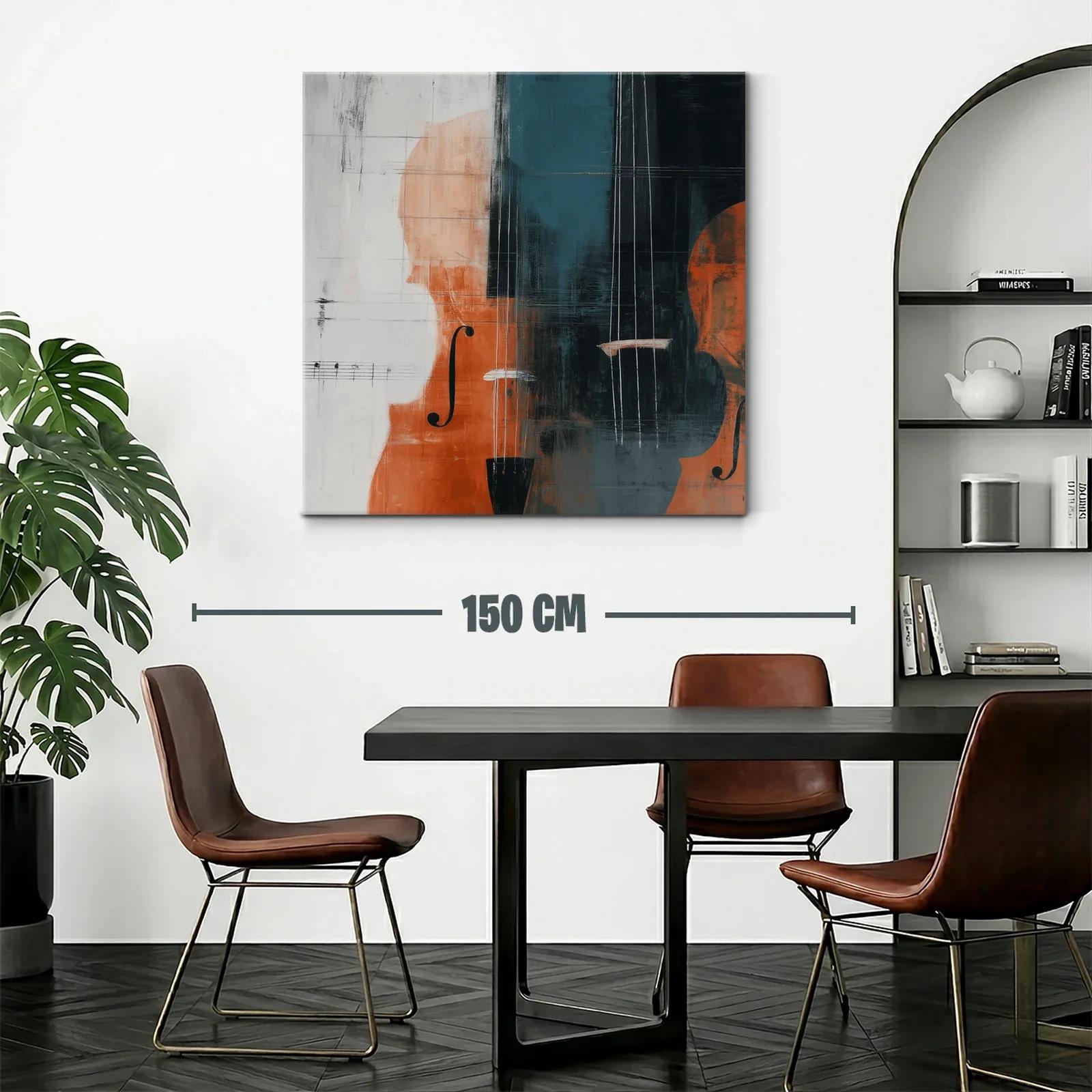 Cuadro abstracto de violonchelos en tonos cálidos y fríos — miniatura 2