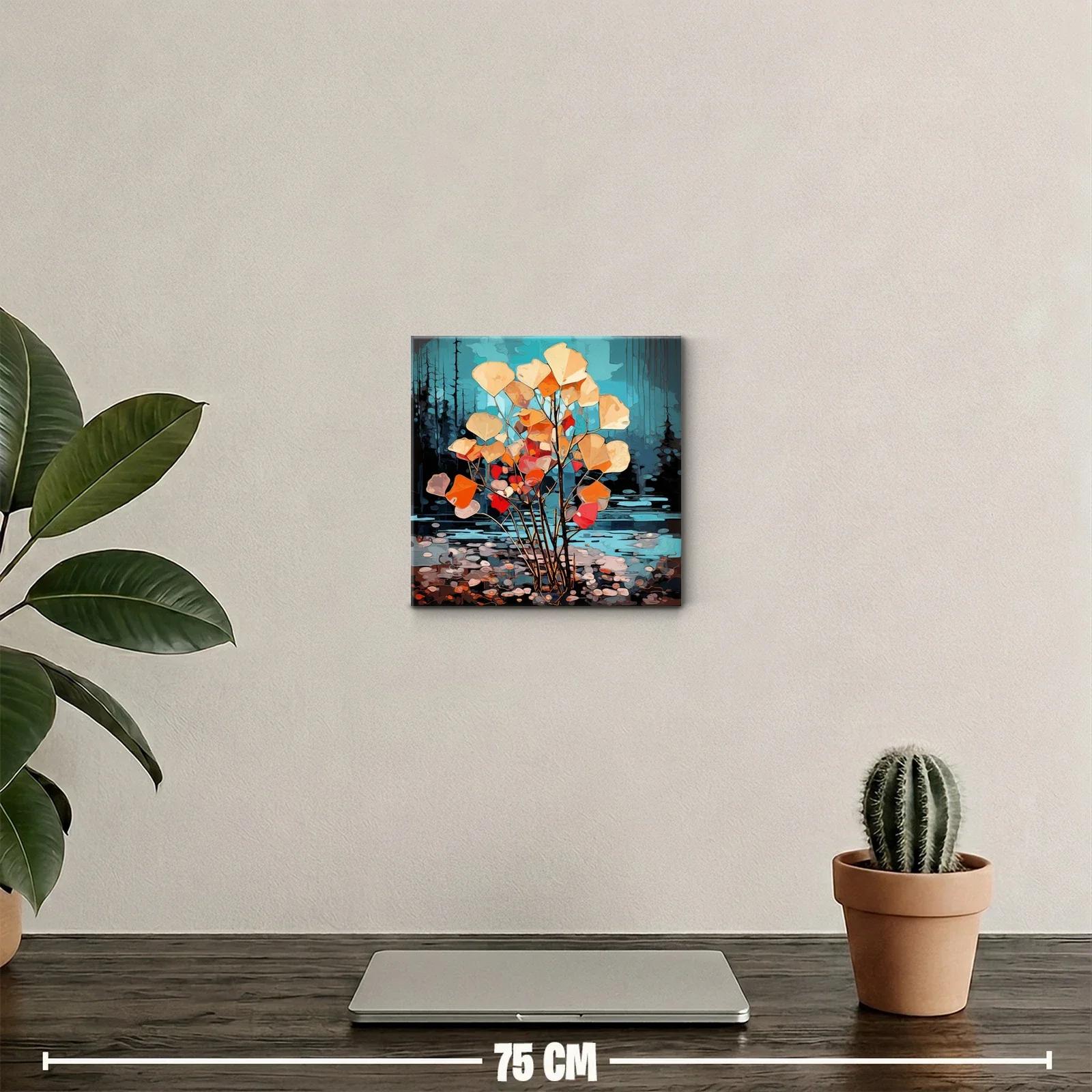 Cuadro decorativo con plantas otoñales sobre fondo azul intenso — miniatura 2