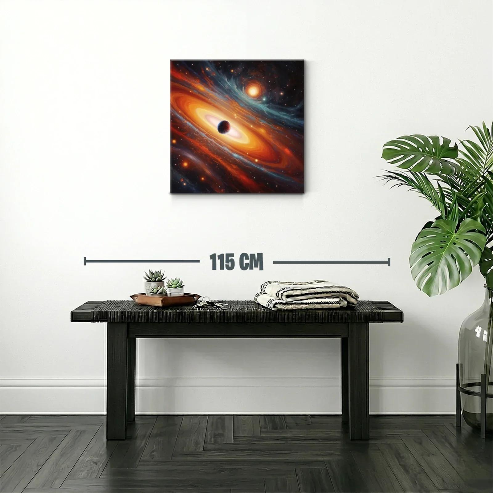 Cuadro galaxia en tonos cálidos con planeta central — miniatura 2