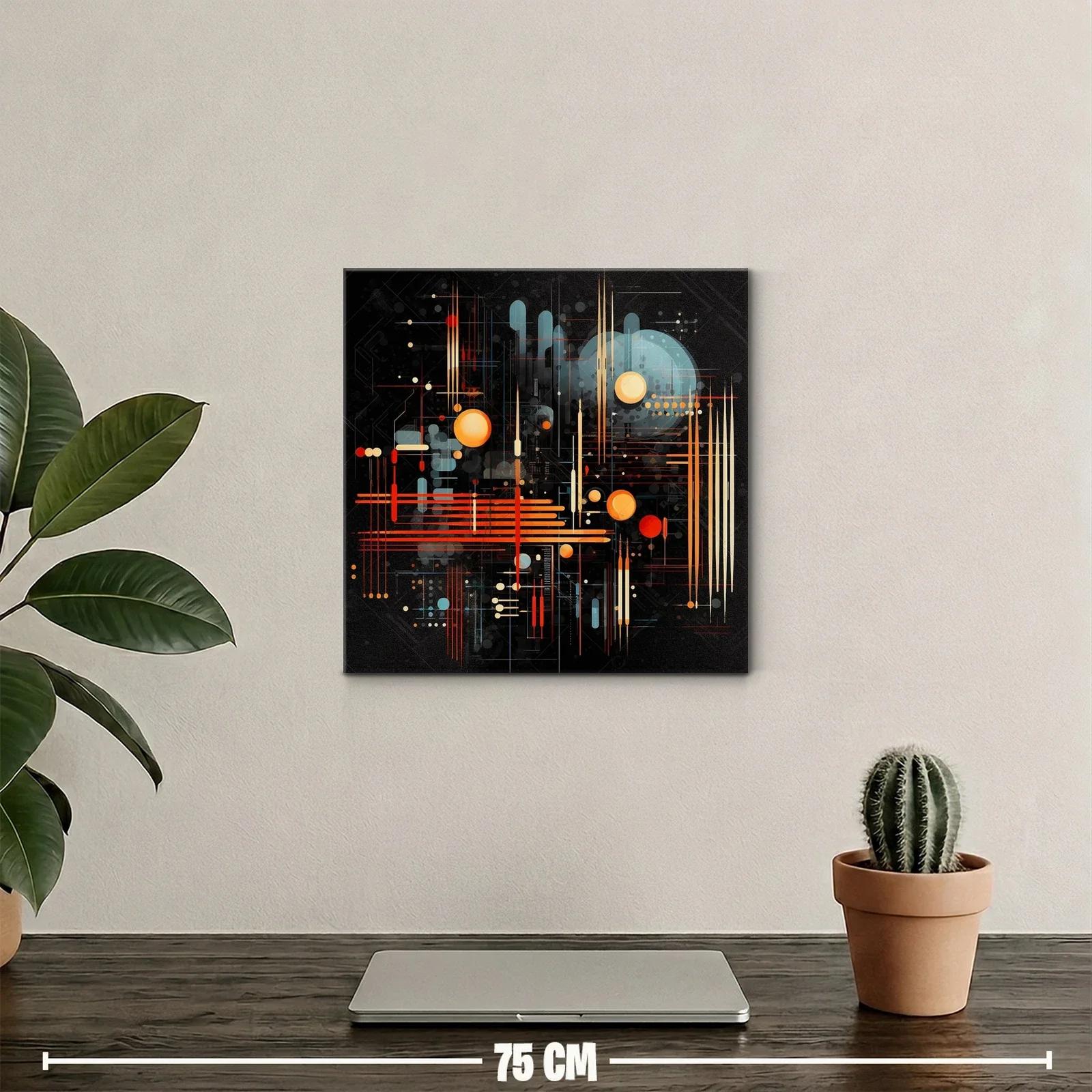 Composición abstracta en líneas y círculos cálidos sobre fondo oscuro — miniatura 2