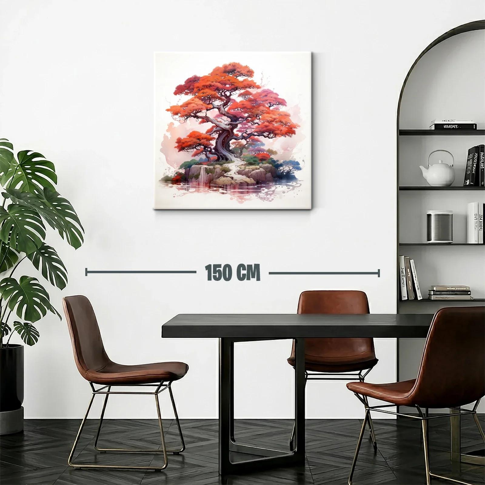 Árbol rojo y paisaje sereno con reflejo en el agua — miniatura 2