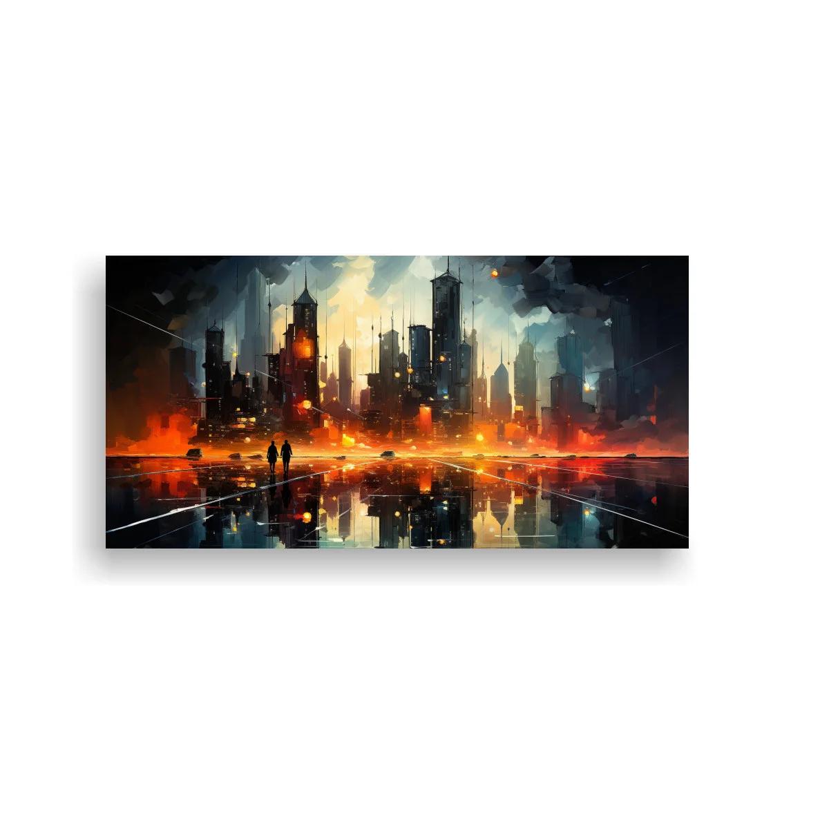 Cuadro skyline urbano futurista con reflejo en agua — imagen principal