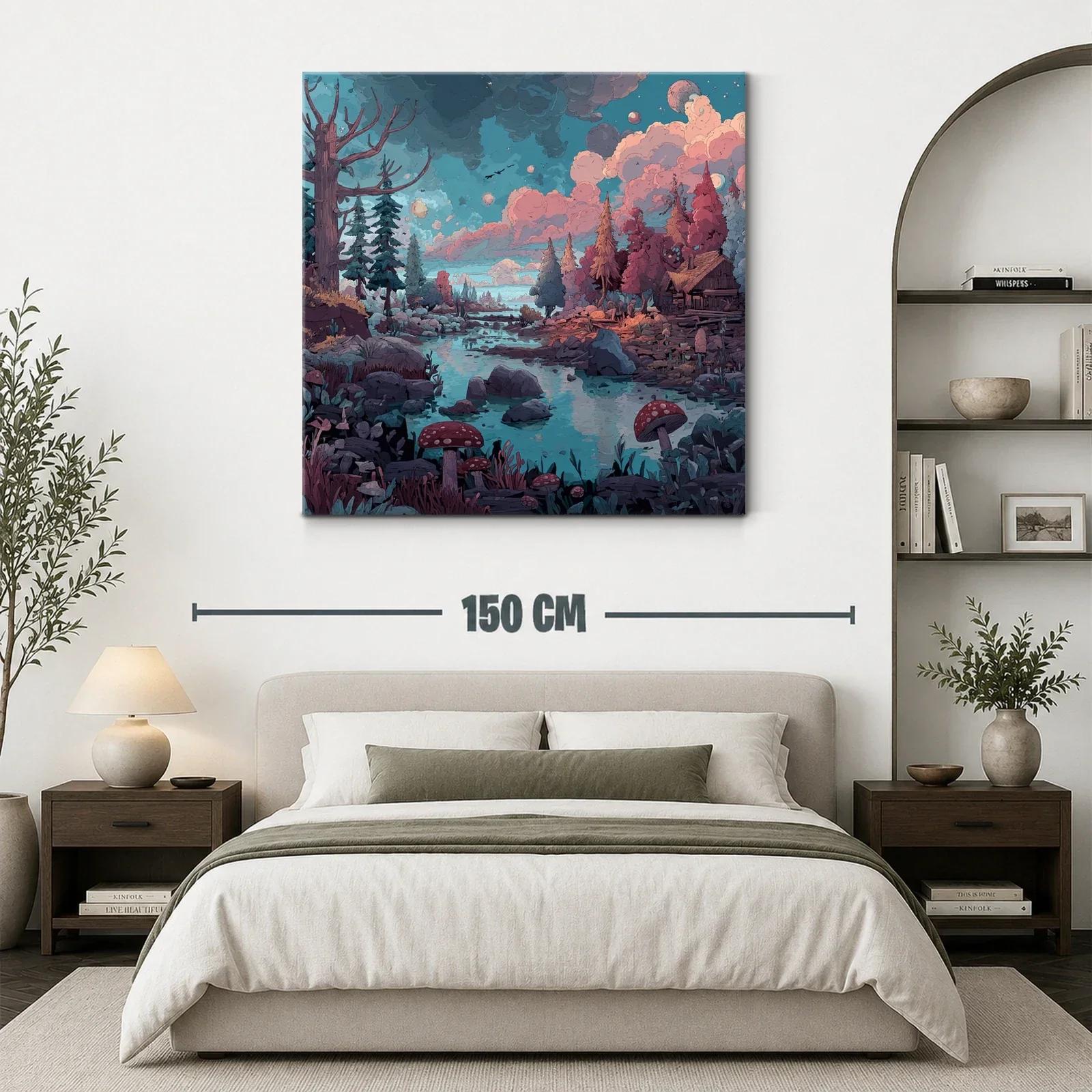 Paisaje encantado con río y bosque en tonos pastel — miniatura 3