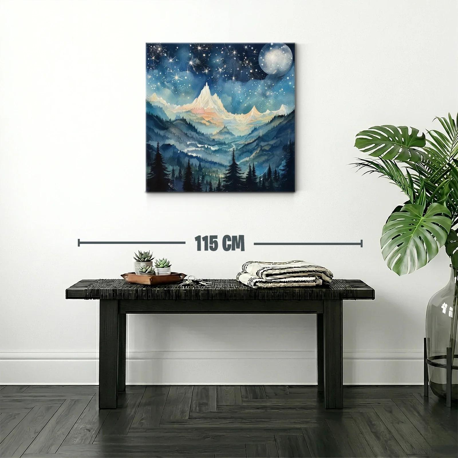 Paisaje nocturno con montañas y cielo estrellado brillante — miniatura 2