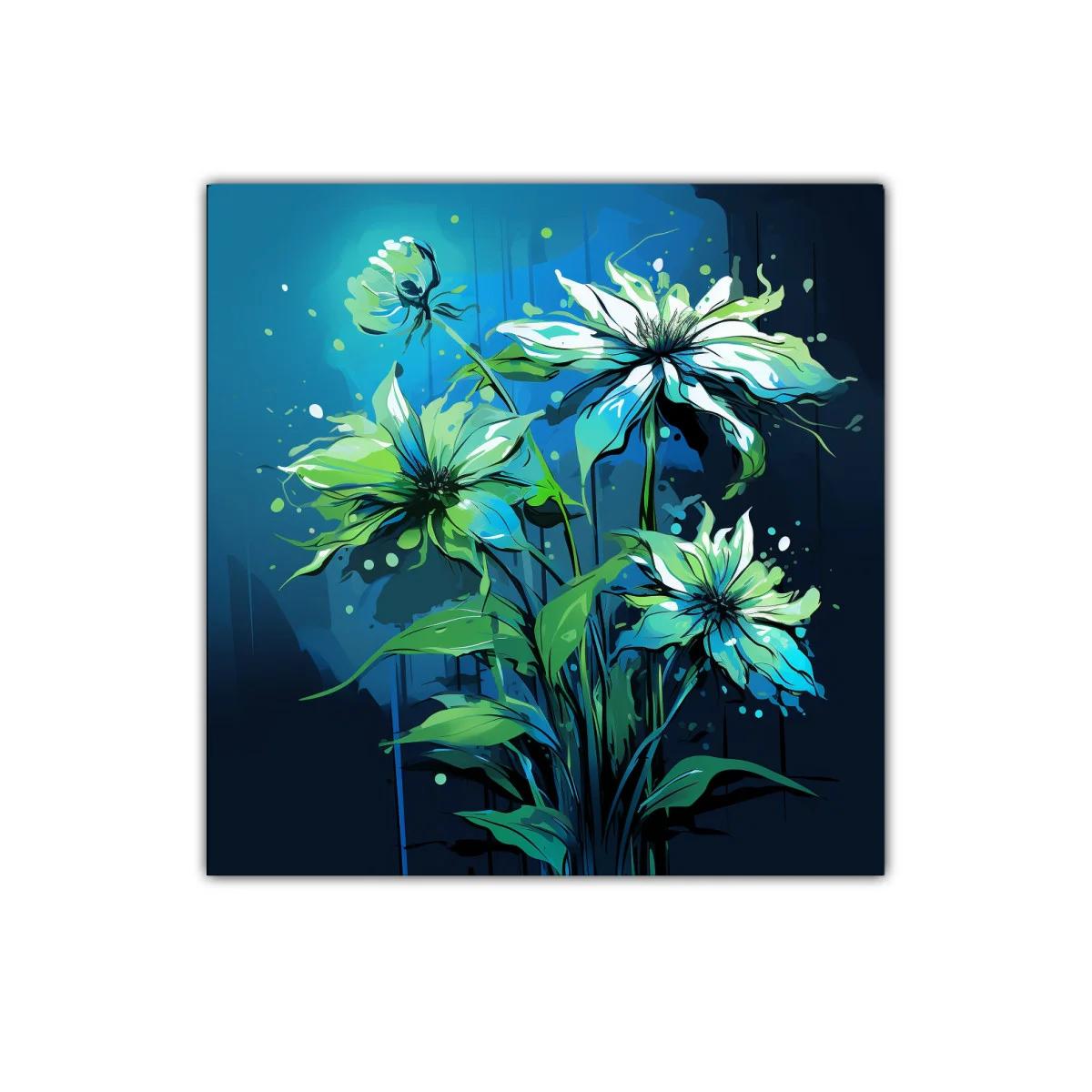 Cuadro floral en tonos azules y verdes vibrantes — imagen principal