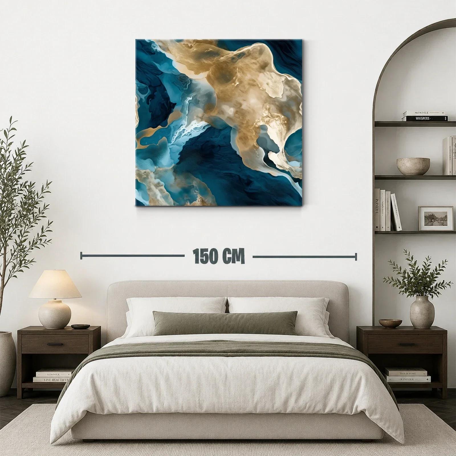 Cuadro abstracto con tonos dorados y azules intensos — miniatura 3
