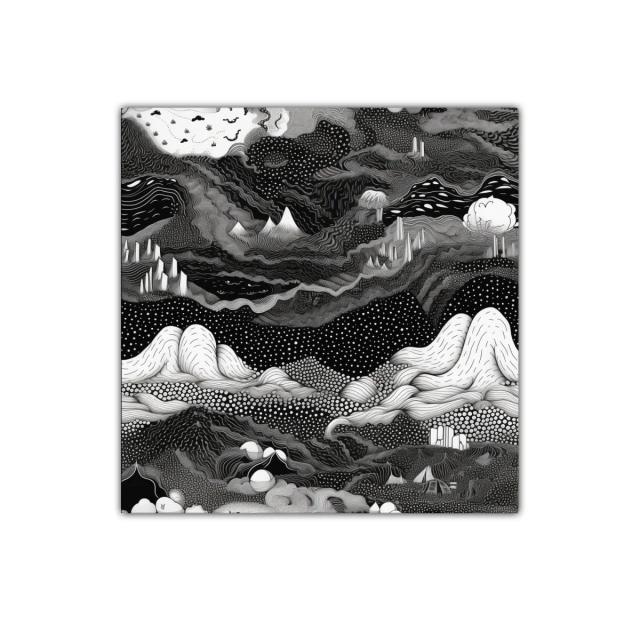 Paisaje surrealista en blanco y negro con texturas onduladas