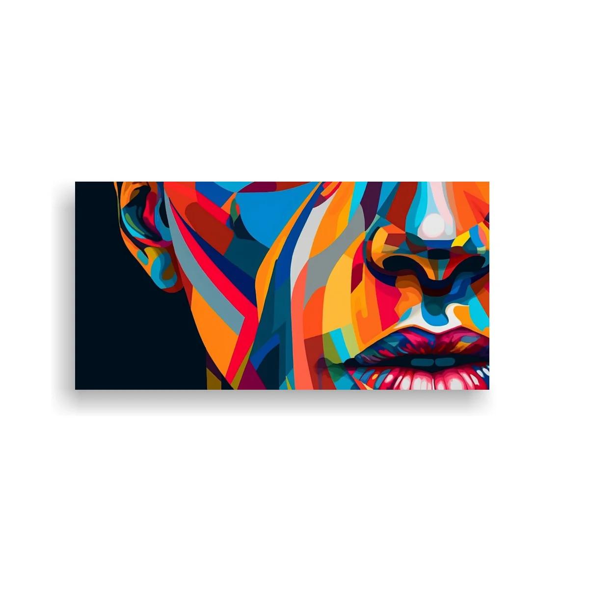 Cuadro rostro humano multicolor en medio rostro