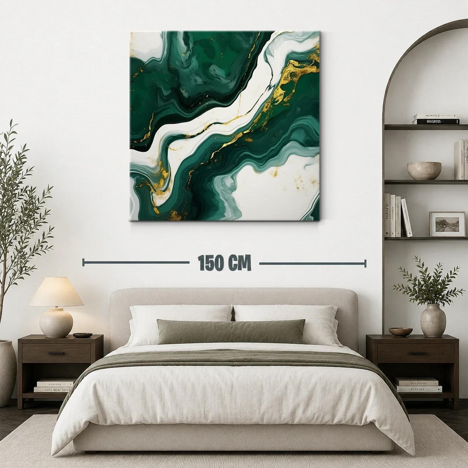Cuadro abstracto con tonos verdes y detalles dorados — miniatura 3
