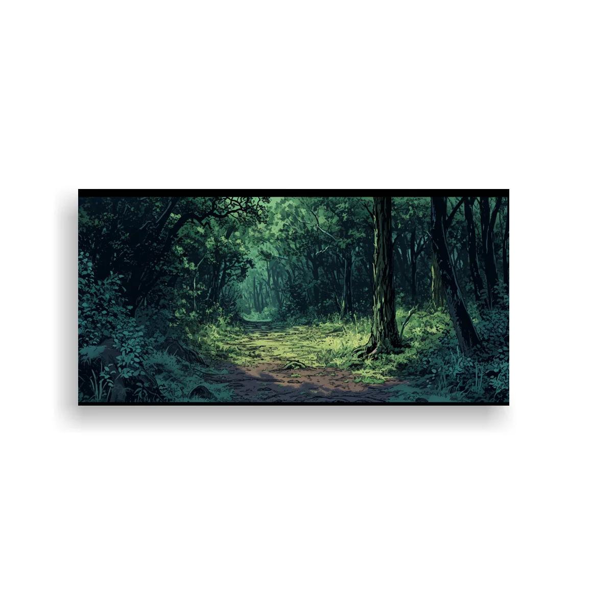Cuadro sendero en el bosque con camino de tierra